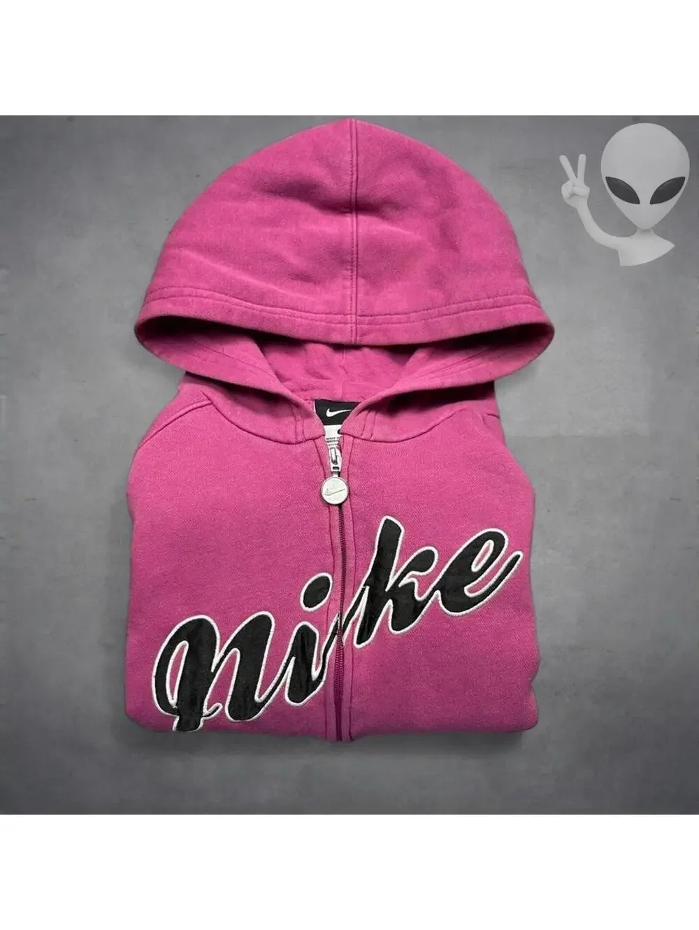 Vintage Nike Spellout Script Logo Full Zip Hoodie Womens S Pink Y2K Streetwear
